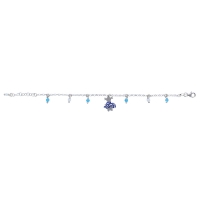 Bracelet argent 925/1000 rhodié petite fille avec jupe et pampilles bleues et blanches