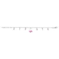 Bracelet argent 925/1000 rhodié petite fille avec jupe et pampilles roses et blanches