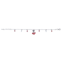 Bracelet argent 925/1000 rhodié petite fille avec jupe et pampilles rouges et blanches
