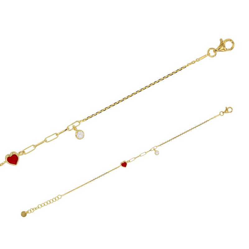 Bracelet argent 925/1000 doré avec oxyde de zirconium et cristal rouge