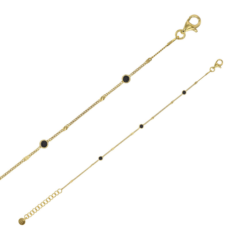 Bracelet argent 925/1000 doré avec oxydes de zirconium teintés noir