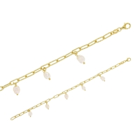 Bracelet argent 925/1000 doré diamanté avec 5 perles synthétiques