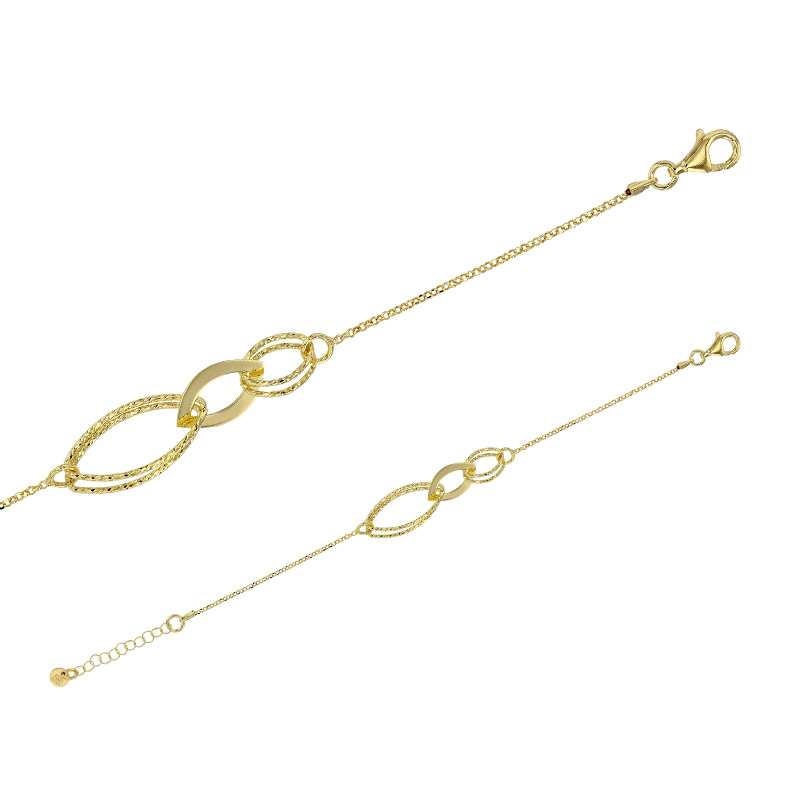 Bracelet argent 925/1000 doré en losanges lisses et diamantés