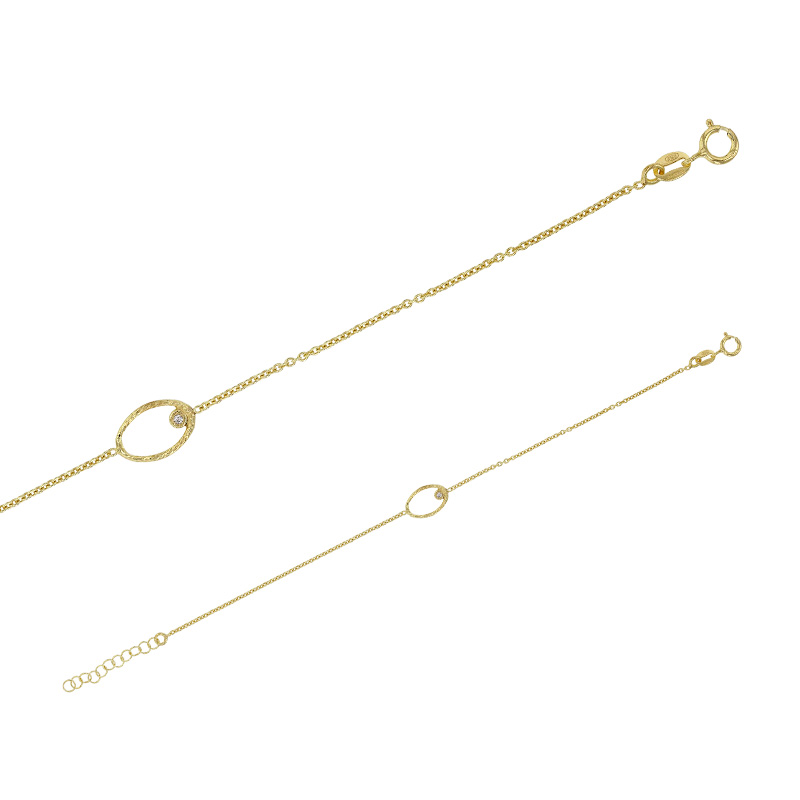 Bracelet argent 925/1000 doré ovale diamanté avec un oxyde de zirconium