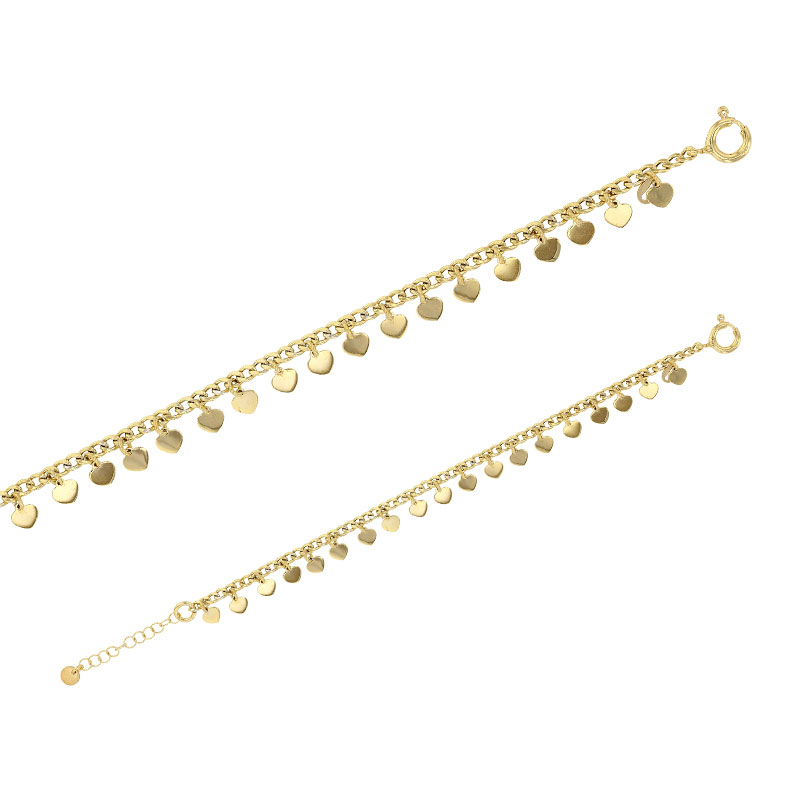 Bracelet argent 925/1000 doré pampilles orné de coeurs