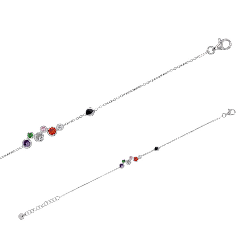 Bracelet argent 925/1000 platiné ligne de 6 cristaux bleus