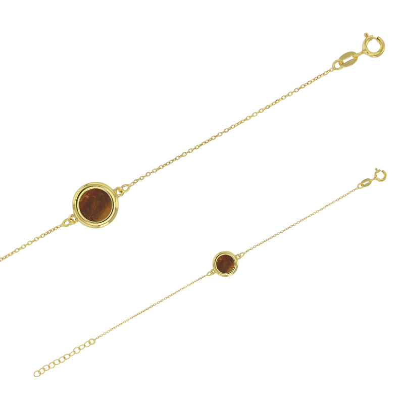 Bracelet argent 925/1000 rhodié avec agate noire de forme ronde