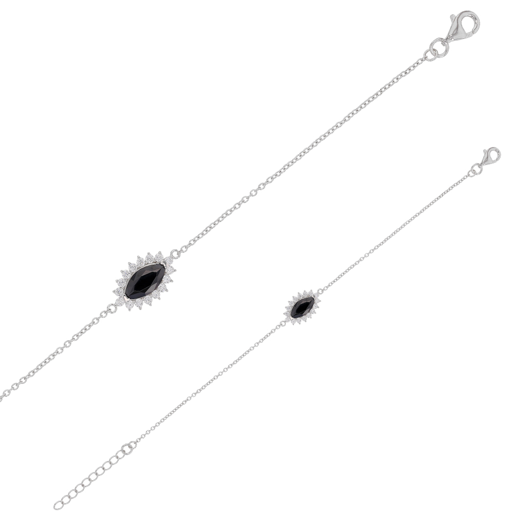 Bracelet Argent 925/1000 rhodié avec oxydes de zirconium noirs et blancs - marquise