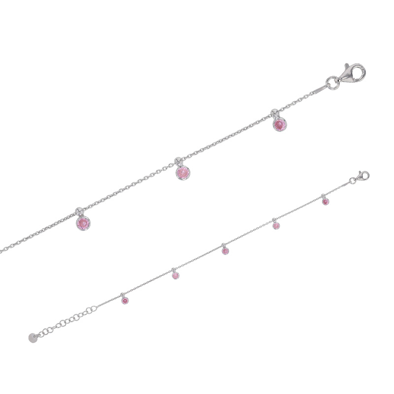 Bracelet argent 925/1000 rhodié LUNA pampilles orné d'oxydes de zirconium rose