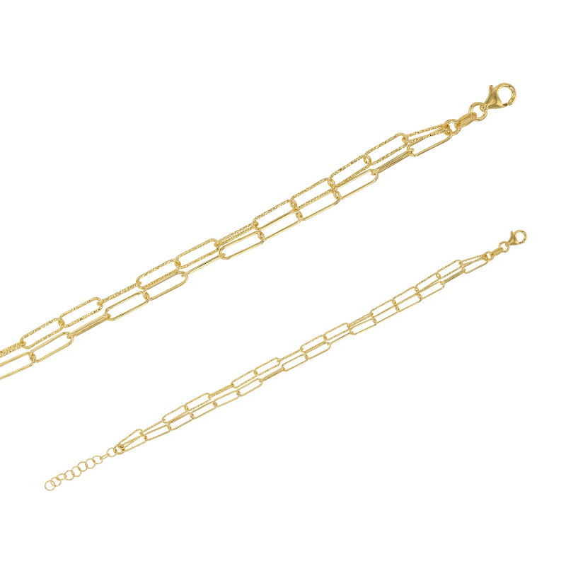 Bracelet argent 925/1000 rhodié 2 rangs dont un lisse et un diamanté