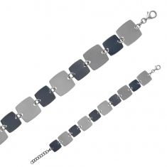 Bracelet avec 10 carrés en argent rhodié 925/1000 et ruthénium