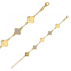 Bracelet avec 3 fleurs lisses et 2 fleurs ornées d'oxydes, argent 925/1000 doré