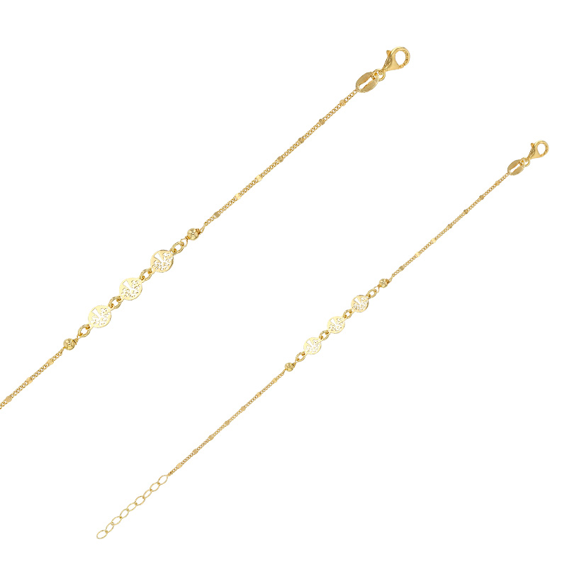 Bracelet avec 2 boules et 3 arbres de vie en argent 925/1000 doré