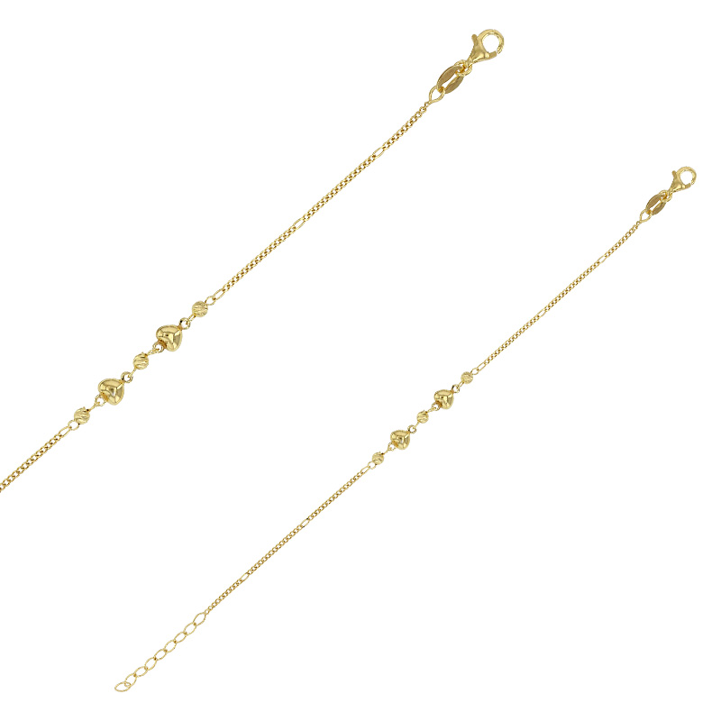 Bracelet avec 3 boules et 2 coeurs en argent 925/1000 rhodié