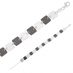 Bracelet avec carrés en Argent 925/1000 rhodié et ruthénium