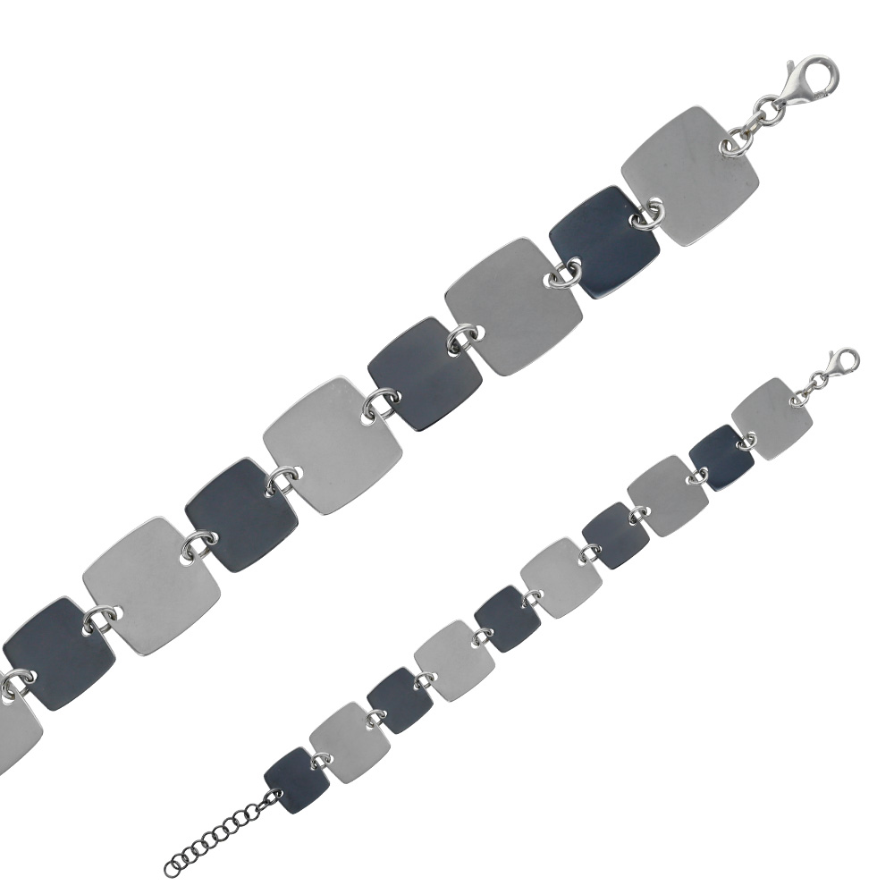 Bracelet avec 10 carrés en argent rhodié 925/1000 et ruthénium