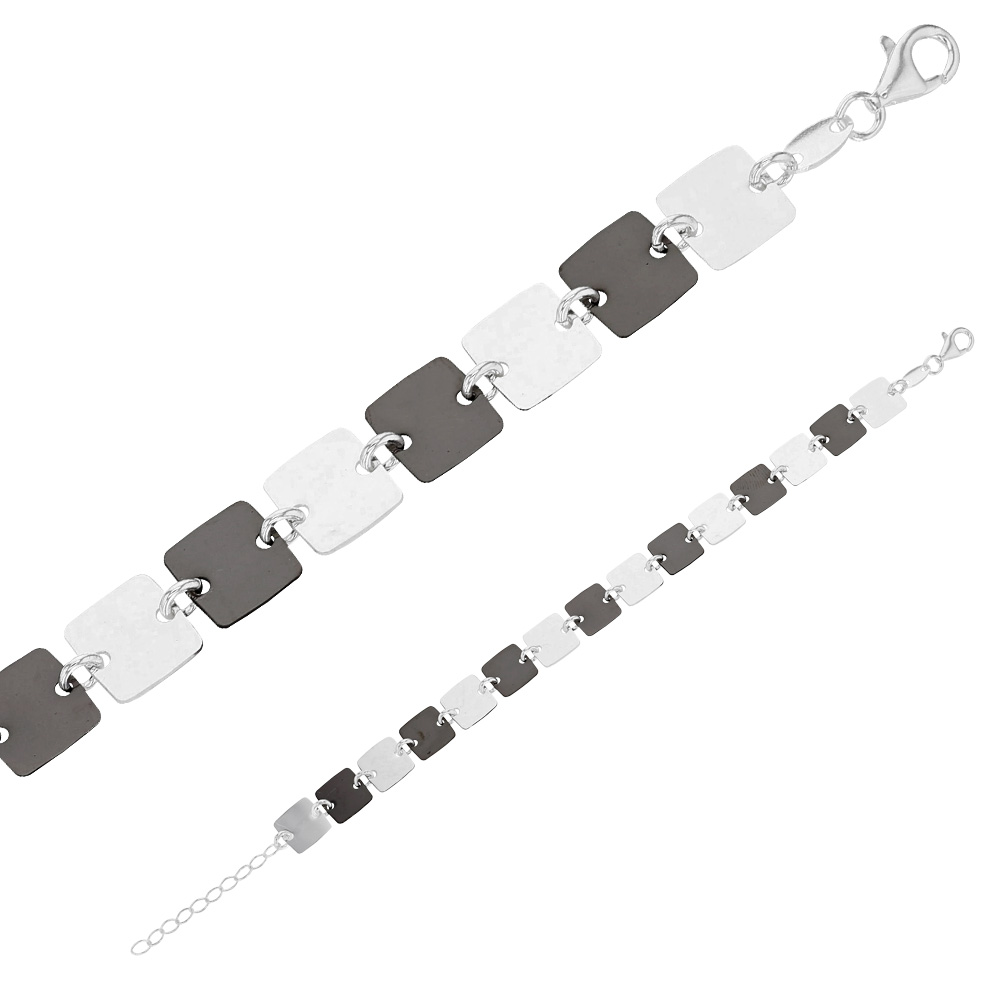 Bracelet avec carrés en Argent 925/1000 rhodié et ruthénium