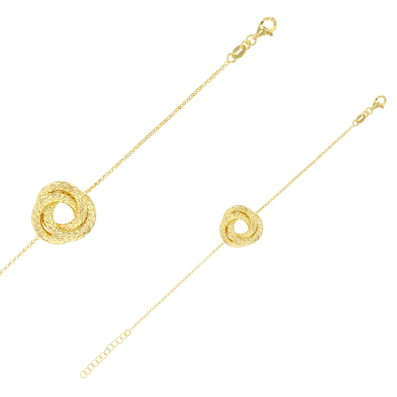 Bracelet avec 3 cercles entrelacés ciselés, argent 925/1000 doré