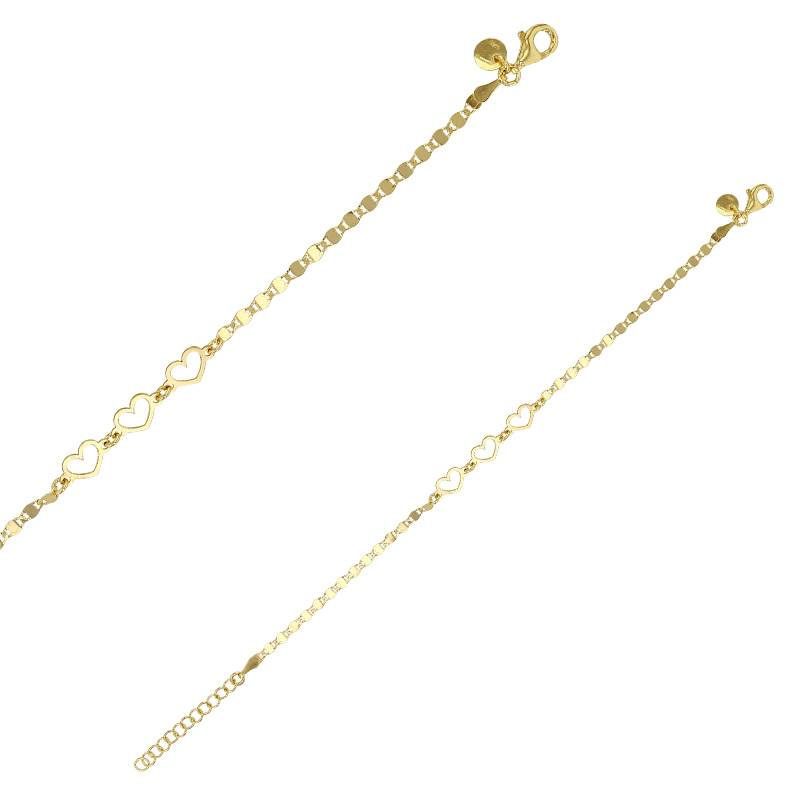 Bracelet avec 3 coeurs ajourés en argent 925/1000 doré