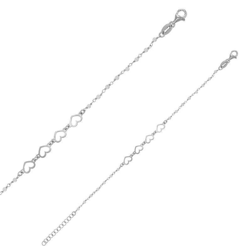 Bracelet avec 4 coeurs ajourés en argent 925/1000 rhodié
