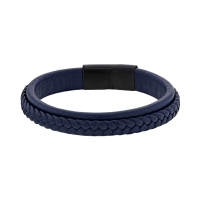 Bracelet avec double tresse en cuir de bovin bleu et fermoir en acier