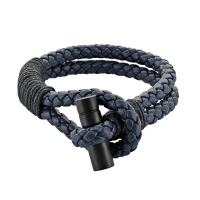 Bracelet avec double tresse en cuir de bovin bleu