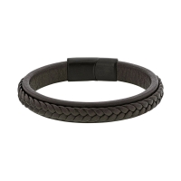 Bracelet avec double tresse en cuir de bovin marron foncé et fermoir en acier