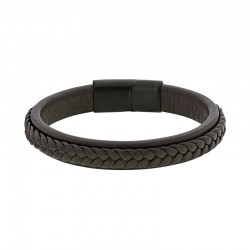 Bracelet avec double tresse synthétique marron foncé et fermoir en acier