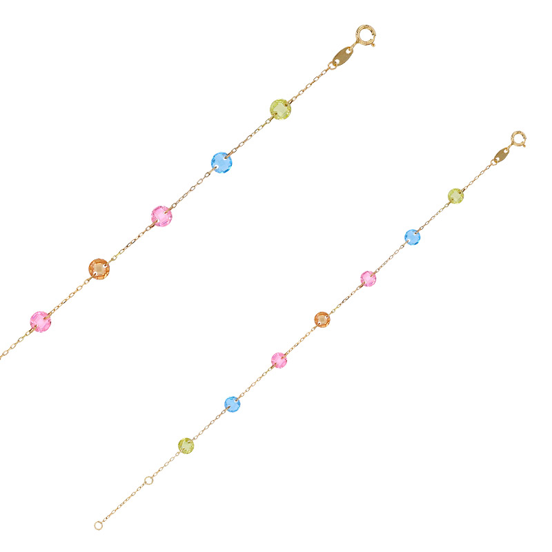 Bracelet avec d’oxydes bleu clair, rose et vert , Or 750/1000