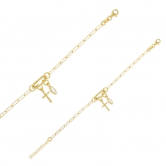 Bracelet avec pampille croix et goutte en cristal bleu, en argent 925/1000 rhodié