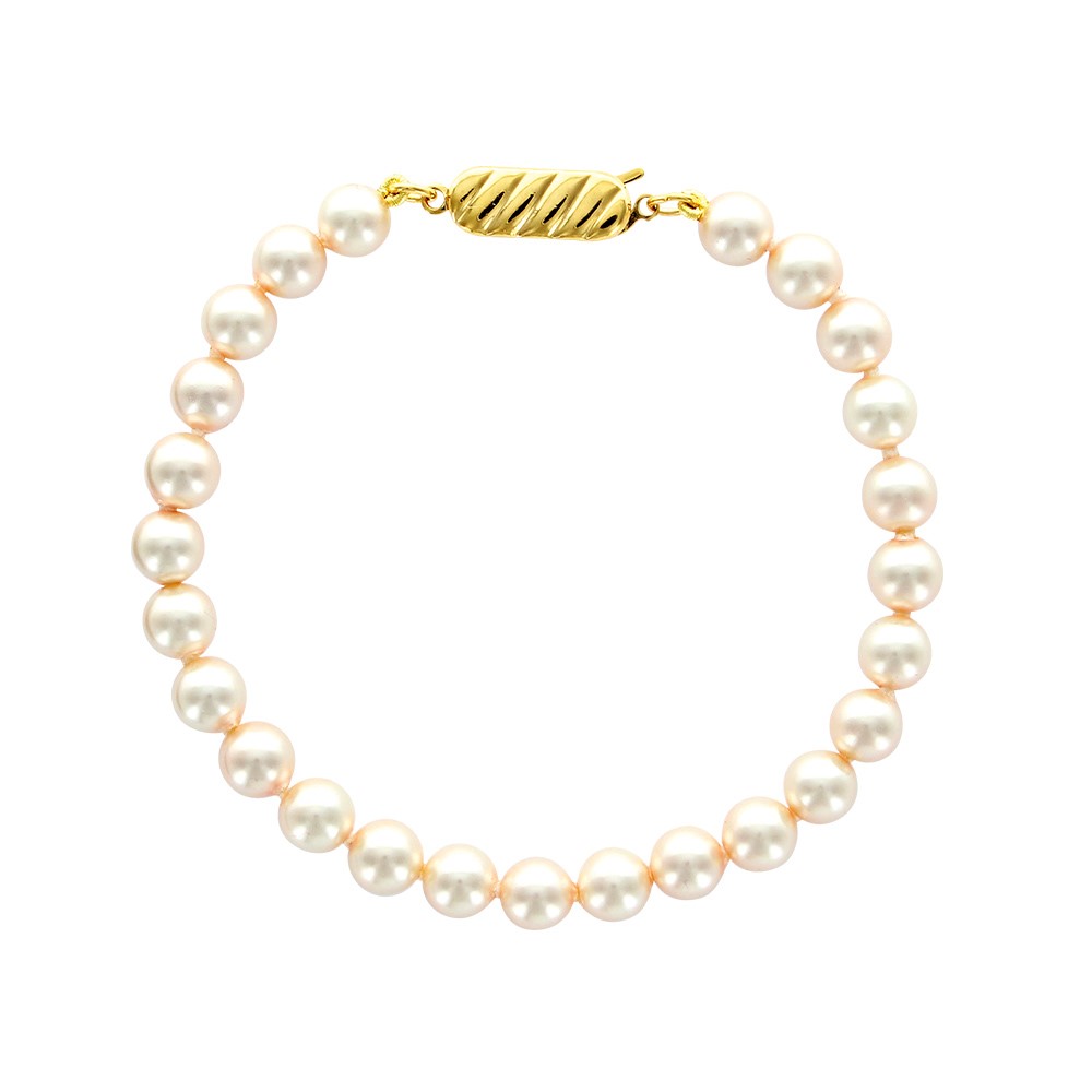 Bracelet avec Perles de Majorque blanches ø 6 mm et fermoir en plaqué or