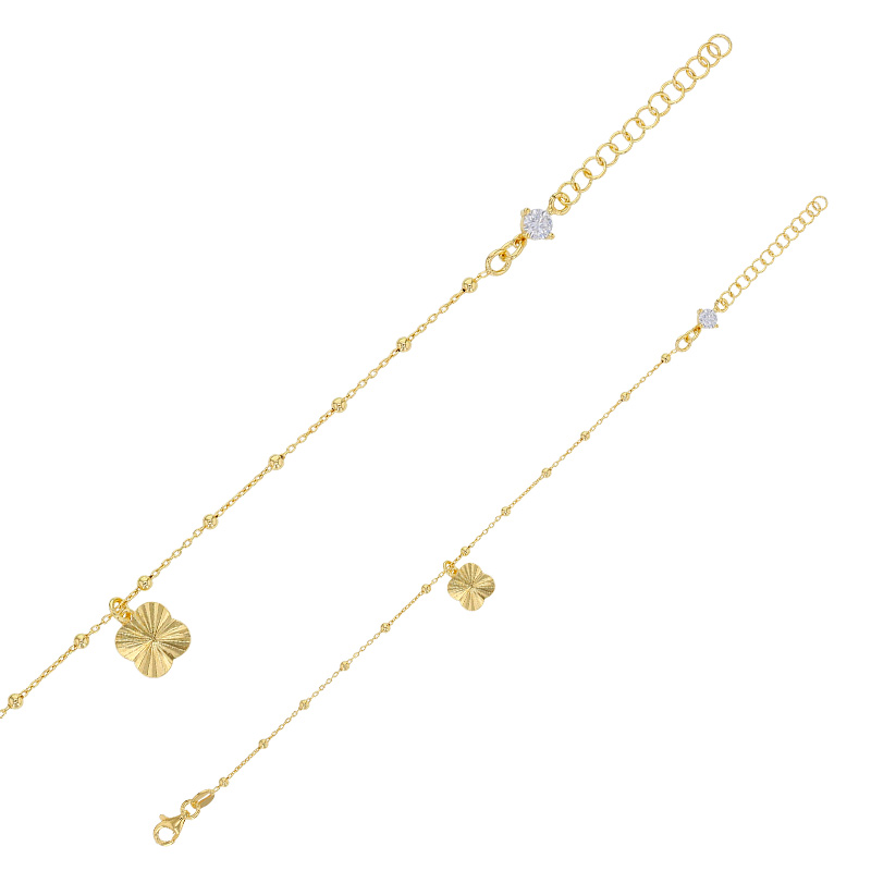 Bracelet avec quadrilobe strié et un oxyde de zirconium, en argent 925/1000 doré