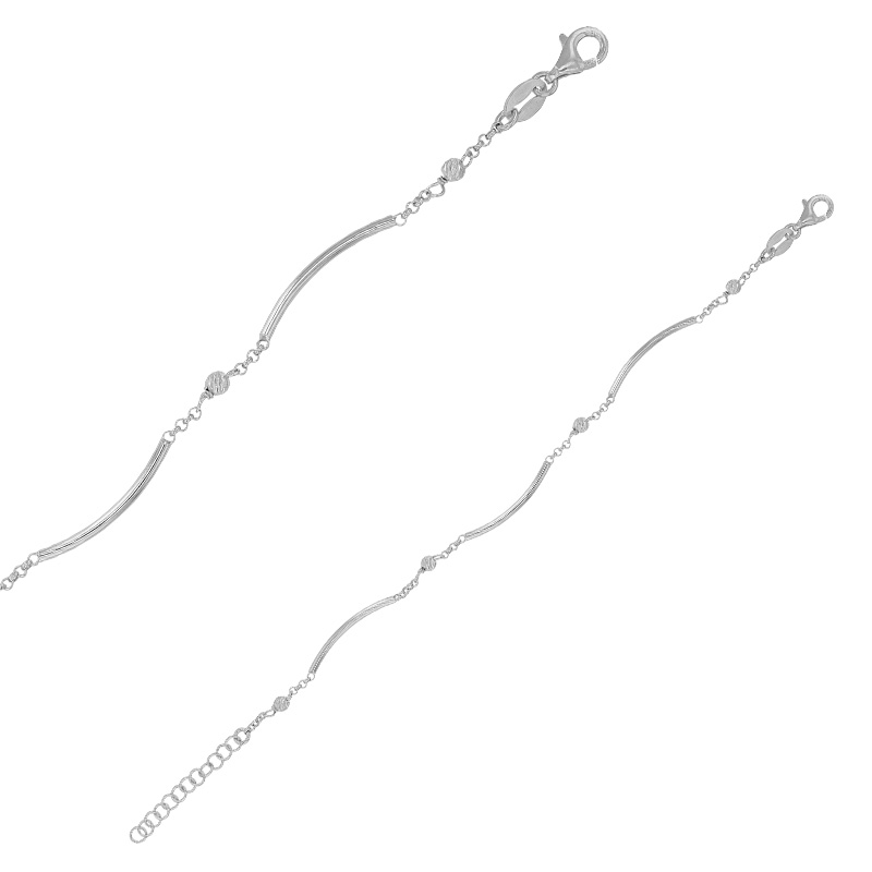Bracelet avec tubes et boules en argent 925/1000 rhodié