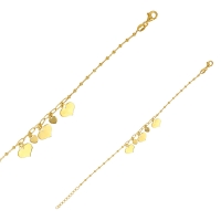 Bracelet avec une chaîne de boules, pampilles et des coeurs en argent 925/1000 doré