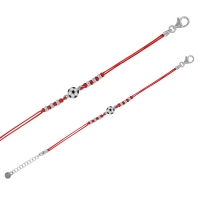 Bracelet ballon de foot en émail noir et blanc, cordon nylon rouge, argent 925/1000 platiné