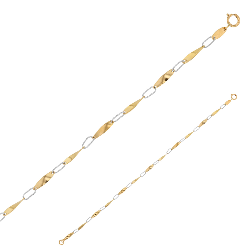 Bracelet bicolore Or jaune et blanc 375/1000 - maille fantaisie