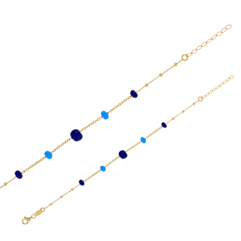 Bracelet boules blanches en émail et argent 925/1000 doré