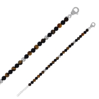 Bracelet boules d'oeil de tigre, onyx et argent 925/1000 rhodié