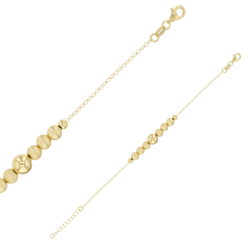 Bracelet boules dont 5 boules lisses, argent 925/1000 doré