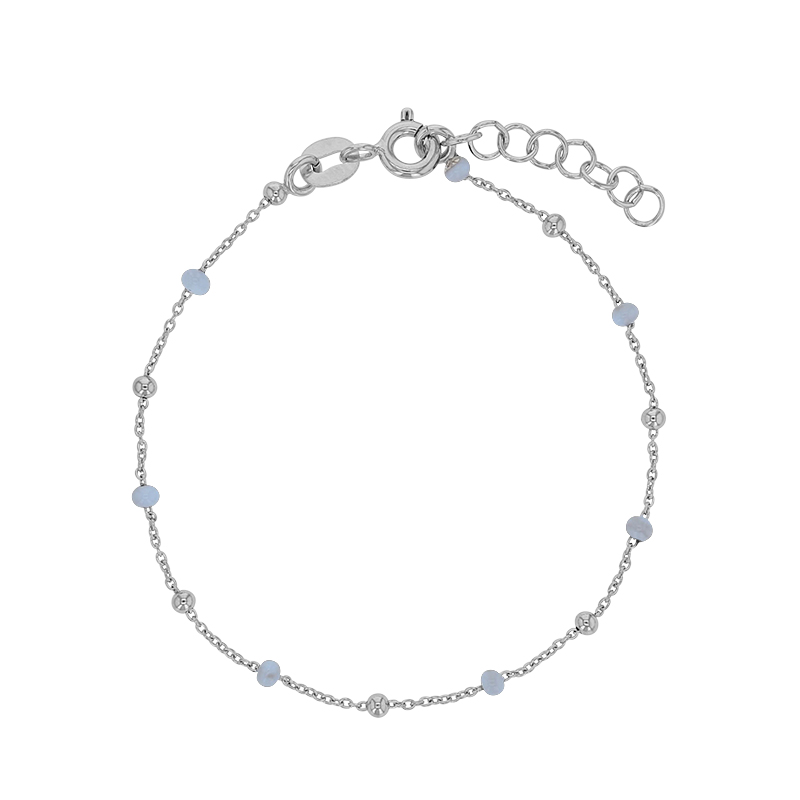 Bracelet boules émaillées bleu ciel, argent 925/1000 rhodié