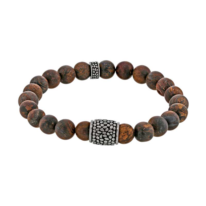 Bracelet boules en Bronzite et Acier design reptile