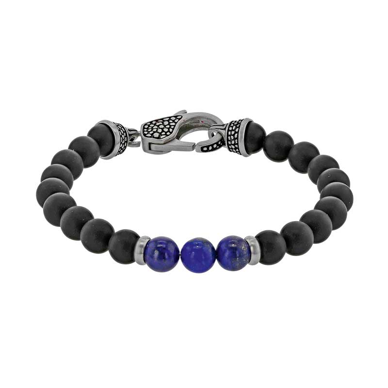 Bracelet boules en Onyx et Lapis-lazuli et fermoir Acier