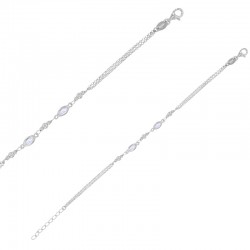Bracelet boules et 2 ovales avec oxyde de zirconium maille forçat en argent 925/1000 rhodié