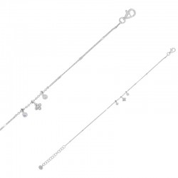 Bracelet boules et 3 pampilles dont 1 fleur et 2 oxydes maille forçat argent 925/1000 rhodié