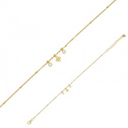 Bracelet boules et 3 pampilles dont 1 fleur et 2 oxydes maille forçat argent 925/1000 rhodié