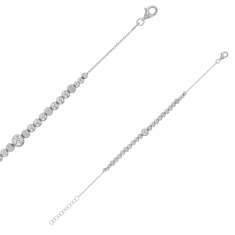 Bracelet boules lisses et diamantées, argent 925/1000 rhodié