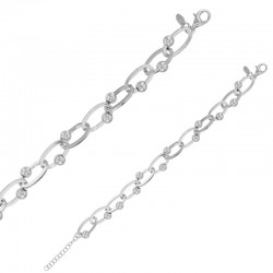 Bracelet boules maille forçat allongée, fermoir menotte en argent 925/1000 rhodié