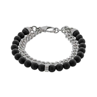Bracelet boules Onyx noir et maille gourmette acier