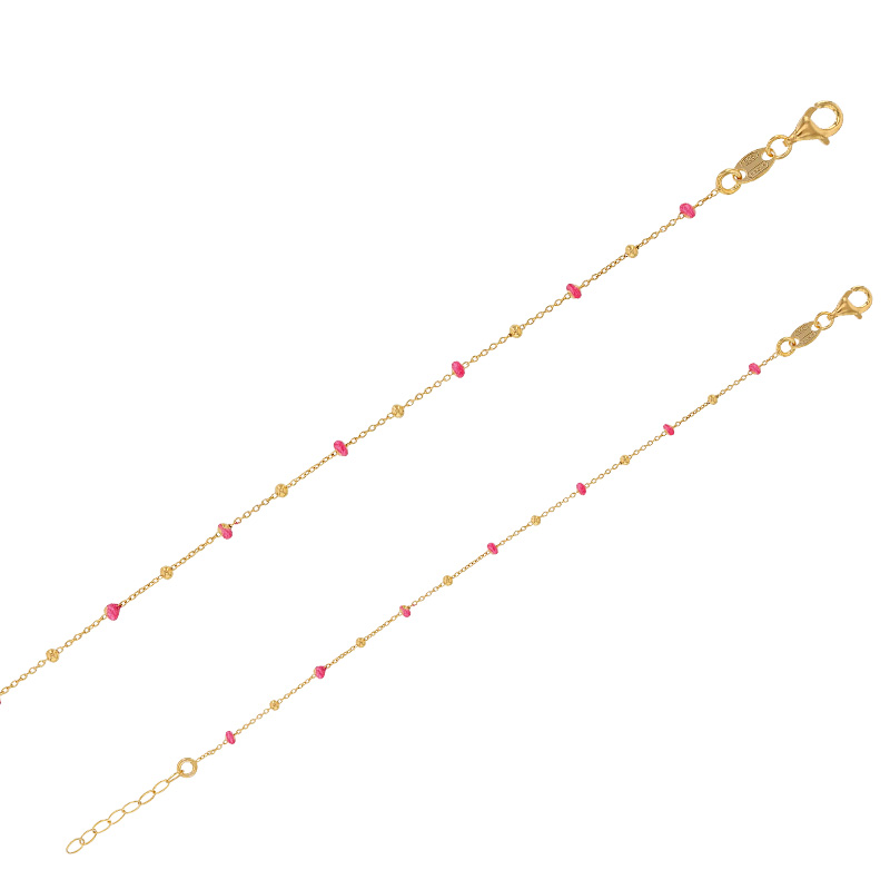 Bracelet boules rouge orangé en émail, argent 925/1000 doré