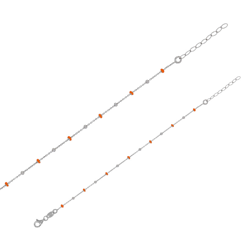 Bracelet boules rouge orangé en émail, argent 925/1000 doré